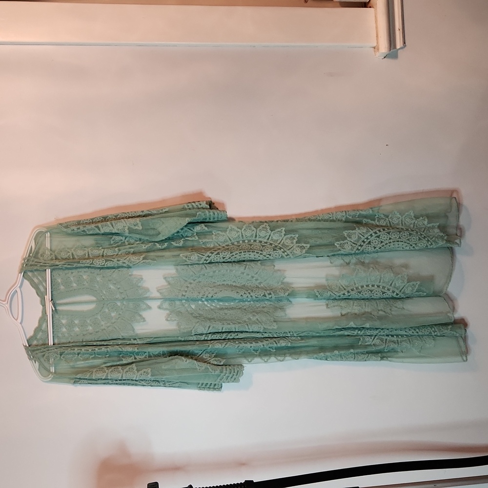 Rachel Zoe seafoam green sheer duster